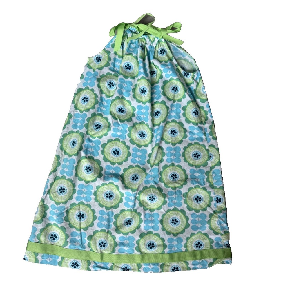 Hanna Andersson 100 Percent Cotton Green & Blue‎ Floral Halter Dress Sz 140 / 10